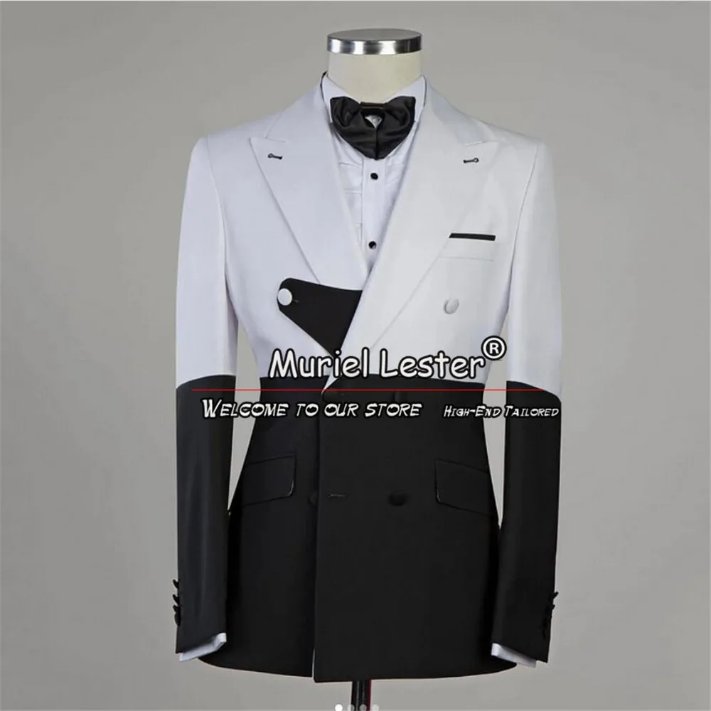 Double Breasted Wedding Suits For Men Slim Fit Splicing Prom Blazer Tailored Groom Tuxedos Male Fashion Evening Dinner Clothing