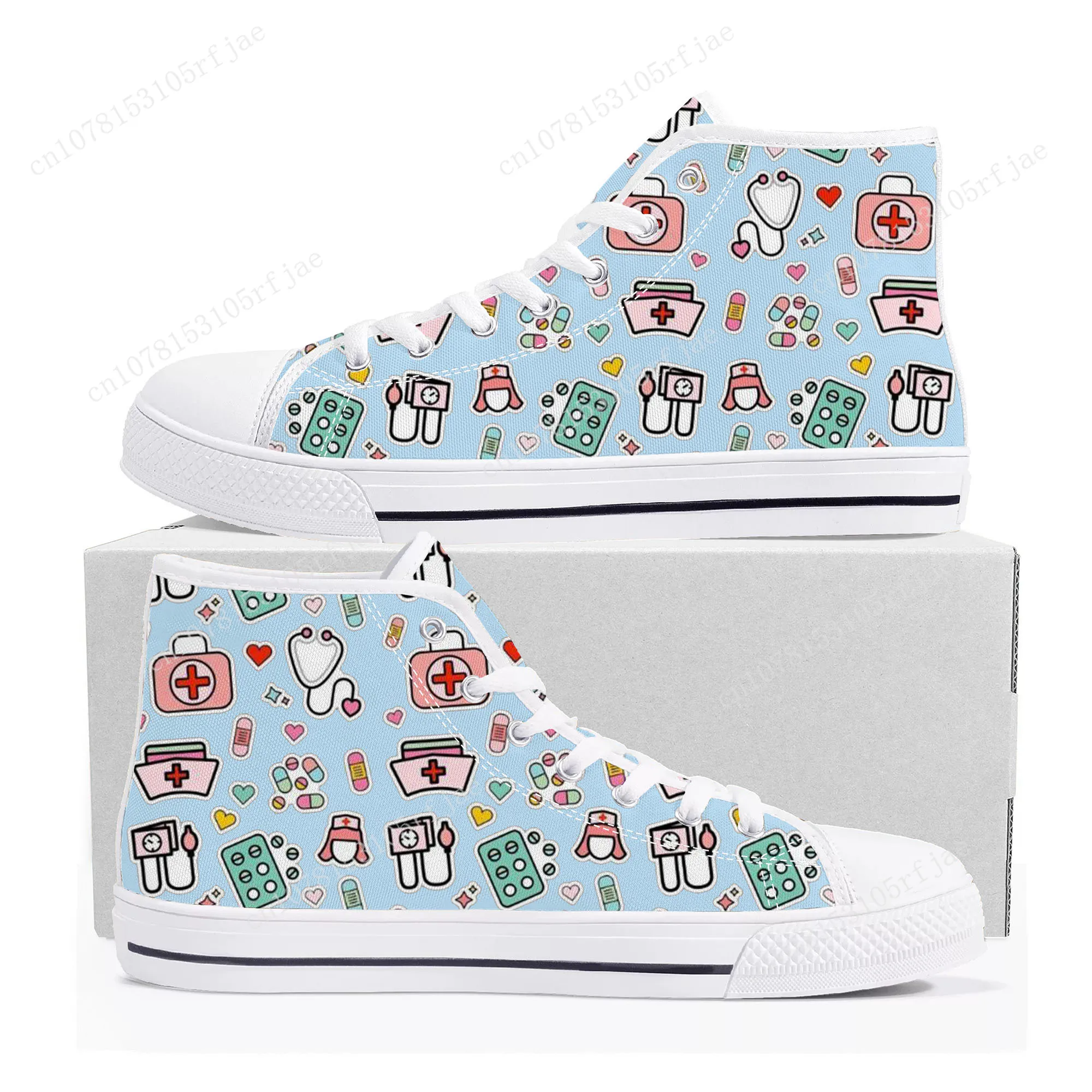 Ziekenhuis Medisch Verpleegkundige Print Hoge Top Sneakers Heren Dames Tiener Hoge Kwaliteit Mode Canvas Schoenen Casual Op Maat Sneaker