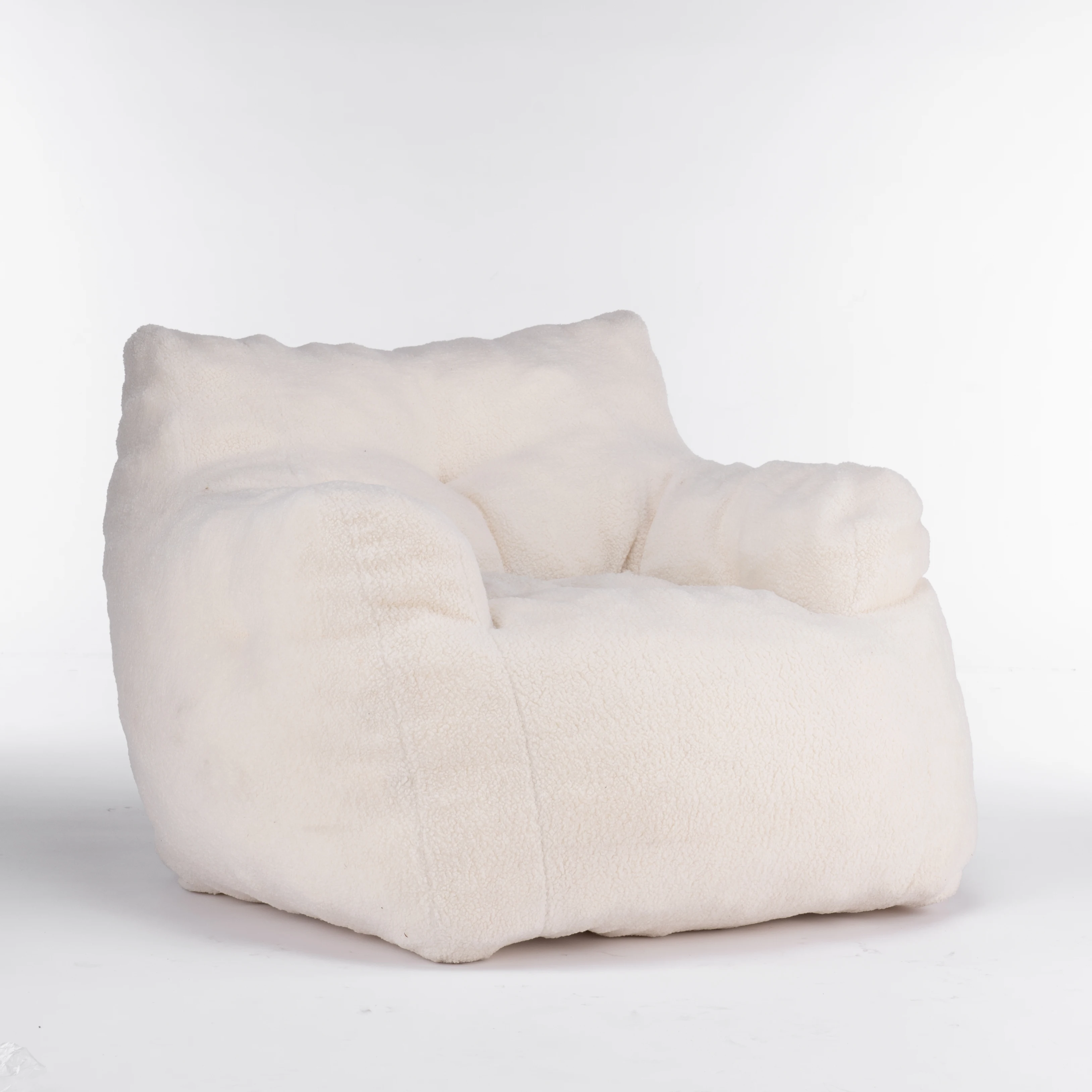 Tela de peluche suave copetudo Silla de bolsa de frijol de espuma con tela de peluche blanco marfil