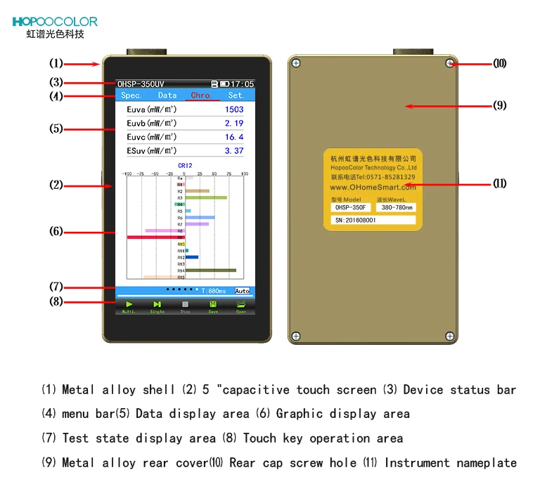 230-850nm UV METER LIGHT SPECTROMETER OHSP-350UV UVA UVB UVC TESTER