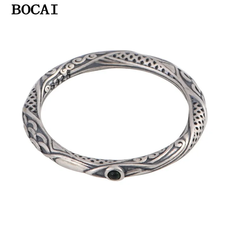 

BOCAI S925 стерлингового серебра винтажное индивидуальное благоприятное кольцо с облачным узором Qiankun круглое кольцо мужской и женский подарок