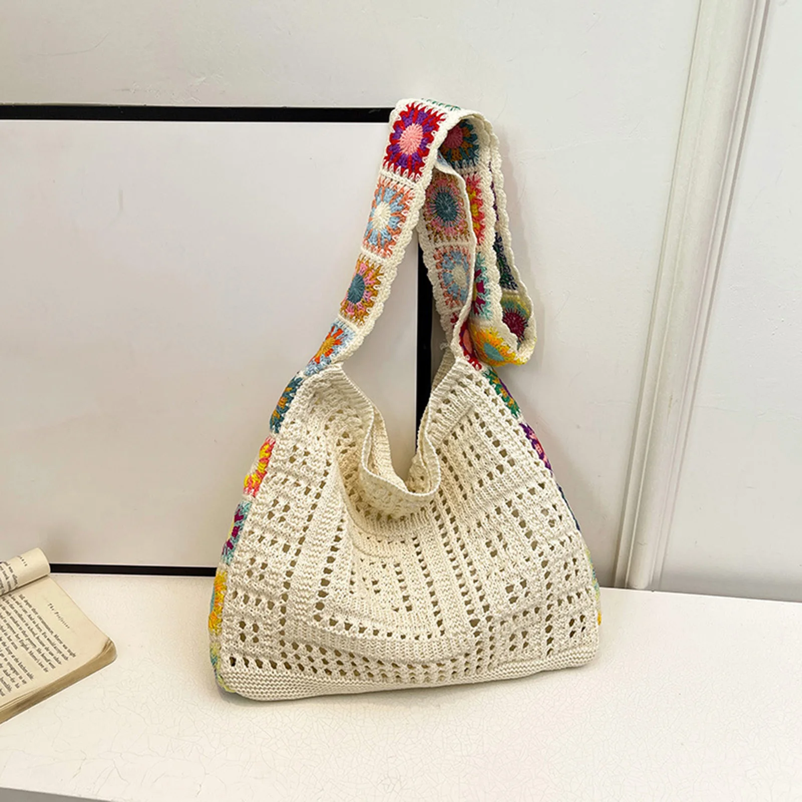 Lightweight Tote Bag Breathable for Beach Vacation Summer Crochet Handbag Eco-Friendly Cotton Shopping Purse Durable