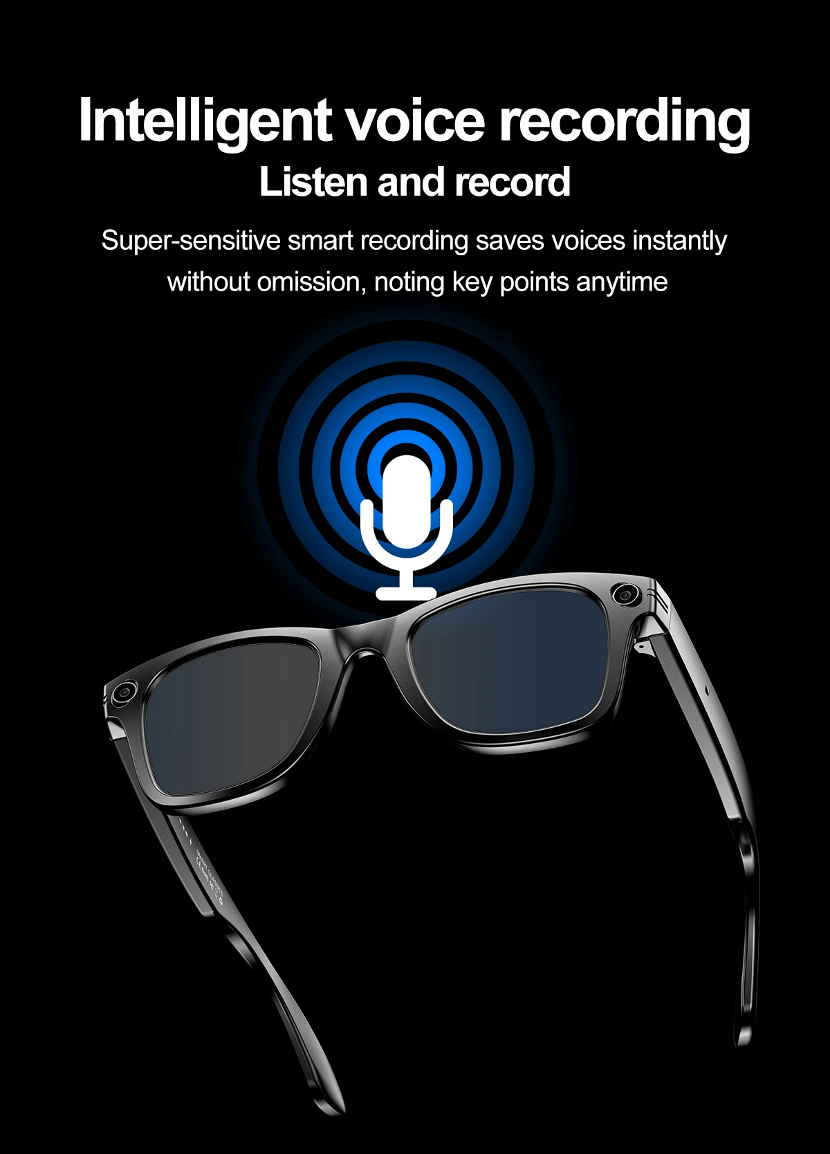 AI Smart Glasses Hey Turbo Voice Wake-up 5MP Camera 720P Video 260mAh Long Battery Life Magnetic Charging AI Assistance Glasses