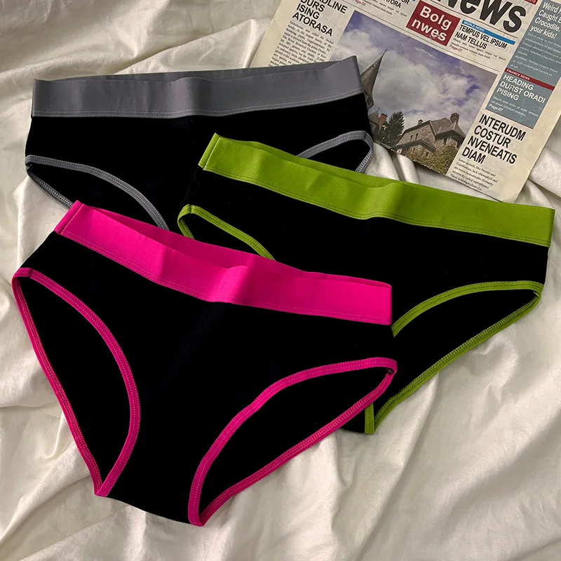Women's Mid Waist Cotton Crotch Lady Sports Panties Contrasting Colors Ins Simple Girls Cotton Women's Triangle Underwear