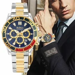 Luxury BIDEN Brand New Style Men's Quartz Watch Business Wristwatch Stainless Steel Strap Chronograph Clock Nice Xmas Gift