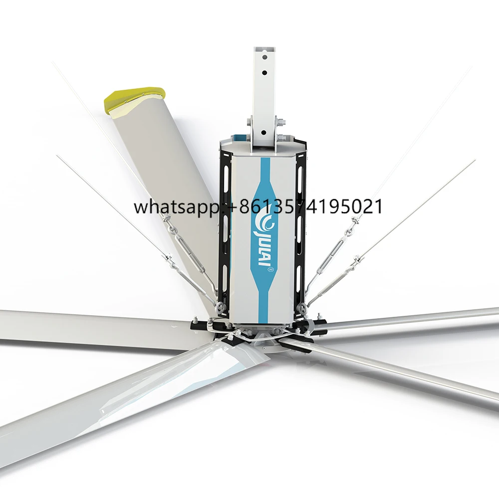 JULAI 24 Foot HVLS Industrial AC Ceiling Fan Gear Motor 220V Electric Power Standing Fan for Large Warehouse Manufacturing Plant