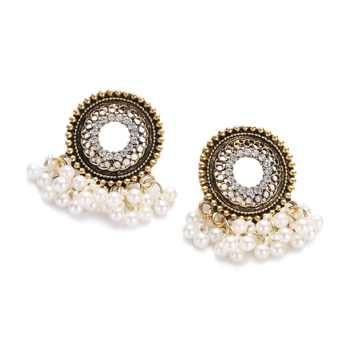 2022 Indian Jewelry Round Ethnic Red CZ Jhumka Earrings For Women Beads Tassel Wedding Earrings Kolczyki