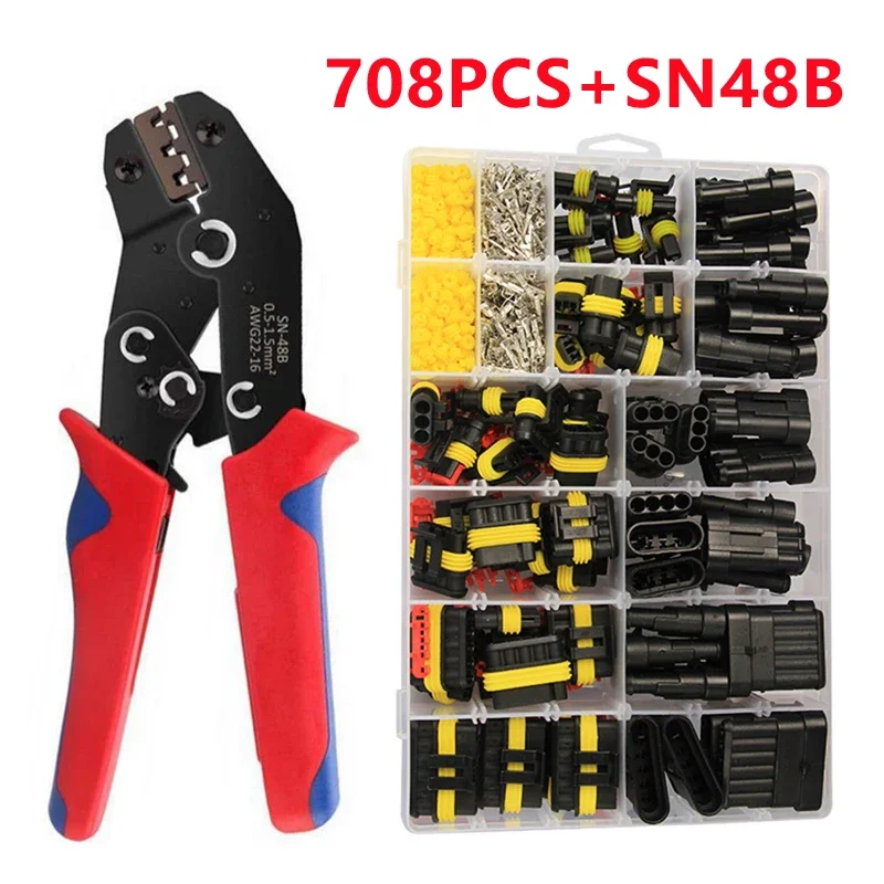 708/352Pcs 1/2/3/4/5/6 pins Way seal Waterproof Electrical Wire Connectors Kit with Crimp Terminals Car Electrical Connector