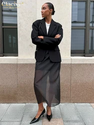 Clacive Gonna da donna nera allentata alla moda Gonne casual a vita alta alla caviglia Elegante gonna classica con giunture in rete Abbigliamento femminile