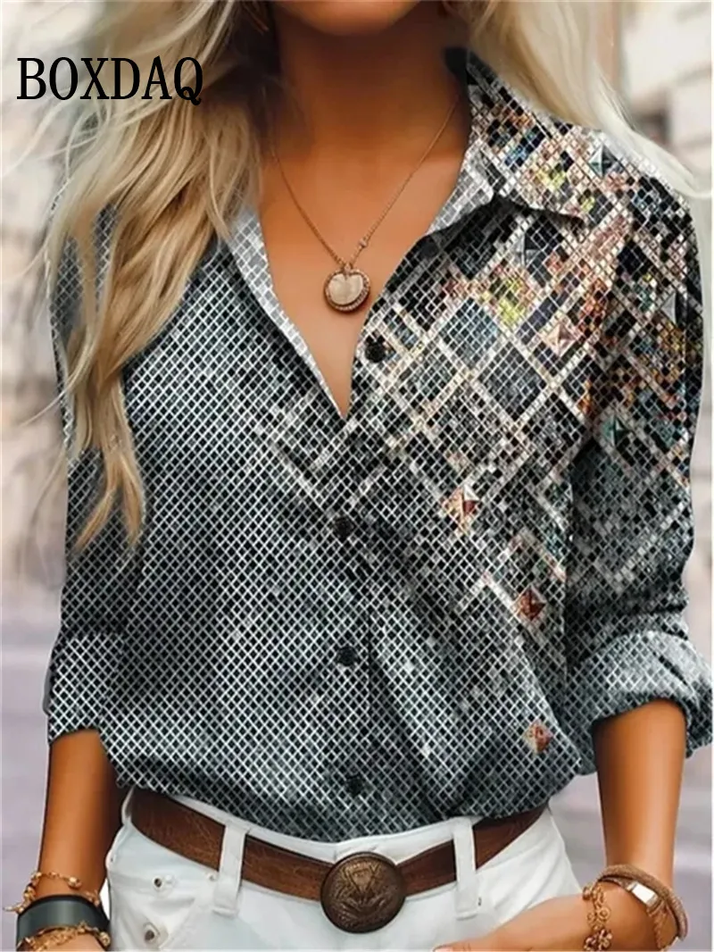 New Fashion Casual Long-Sleeve Shirts Ladies Loose Polka Dot Print Tops Women Spring Blouses Lapel Button Office Cardigan Shirt