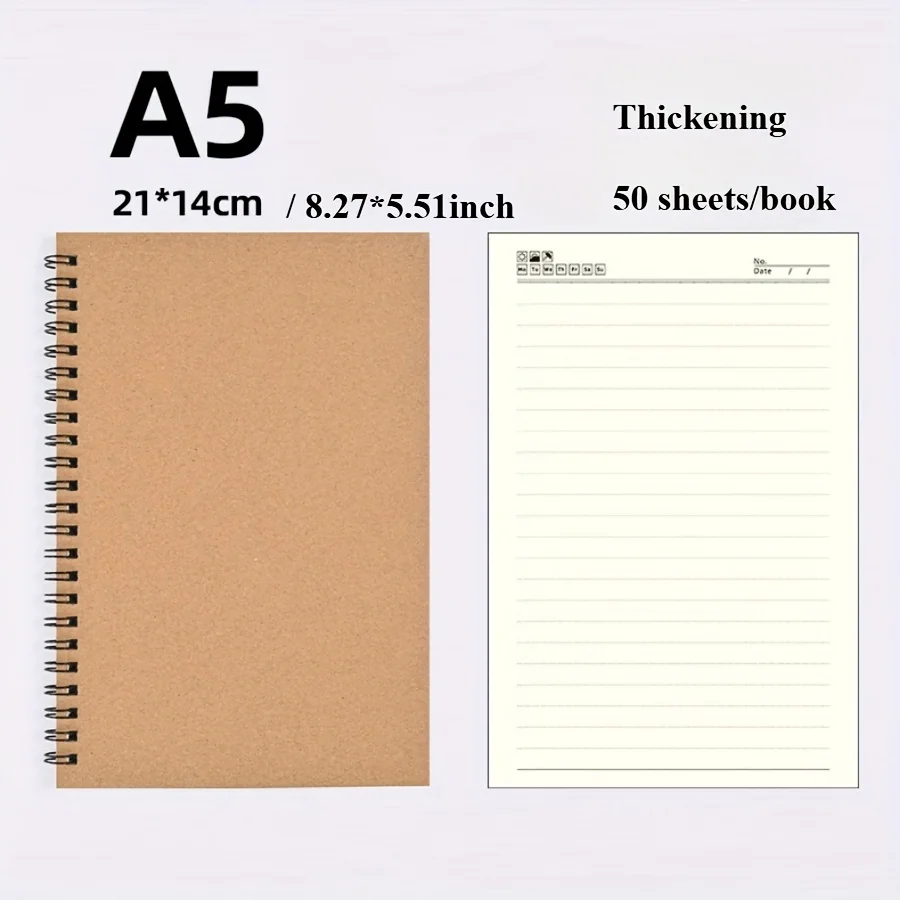 قطعة واحدة من دفتر الملاحظات الحلزوني ذو الغلاف الصلب، المجلات الحلزونية، مسطرة الكلية، ورق سميك 100 جرام لكل متر مربع، ألوان متنوعة من نغمة الجوهرة، 100 صفحة