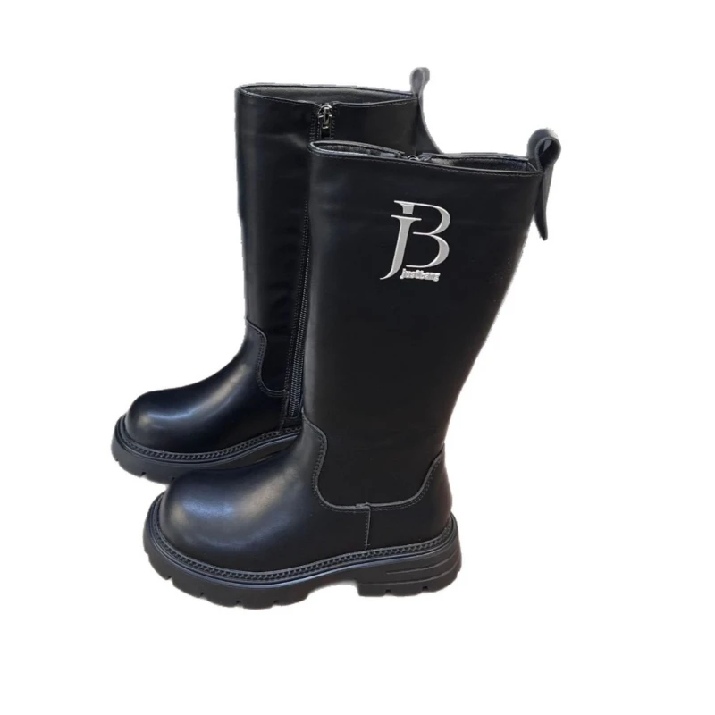 

Новые зимние детские нескользящие кожаные ботинки с высоким берцем на флисовой подкладке для девочек, детские рыцарские сапоги с высоким берцем принцессы для малышей, студенческие высокие рыцарские сапоги