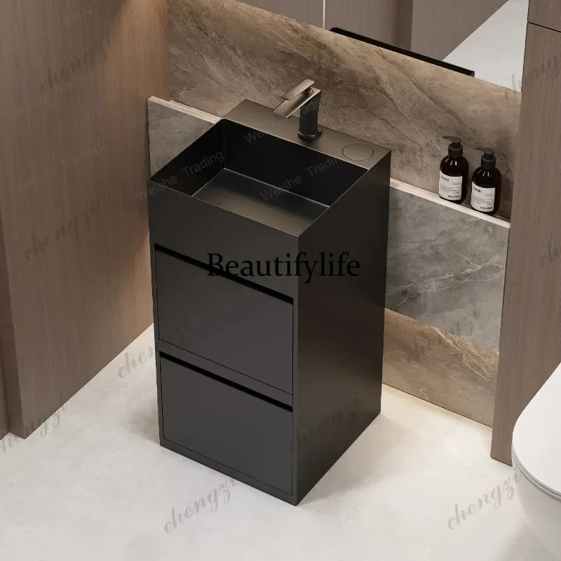 NQ52 PPP Washbasin Black Stainless Steel Column Basin, High-end Double-layer Drawer Wash Basin, Integrated Floor-to-ceiling Lock