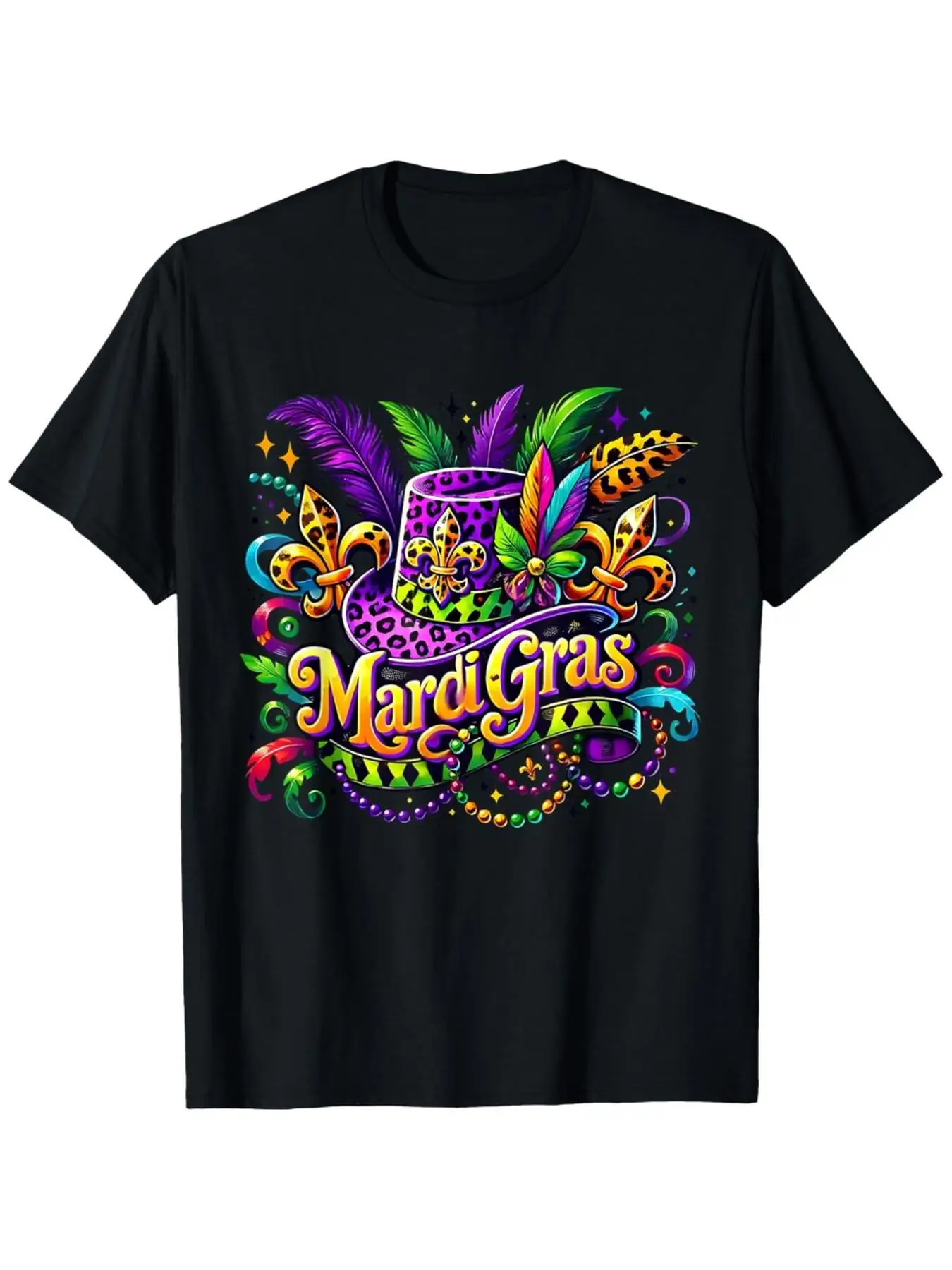 Men's Mardi Gras Fleur De Lis Carnival Beads T-Shirt - Retro Tuesday with New Orleans Icon, Ultra-Soft Breathable Moisture-Wicki