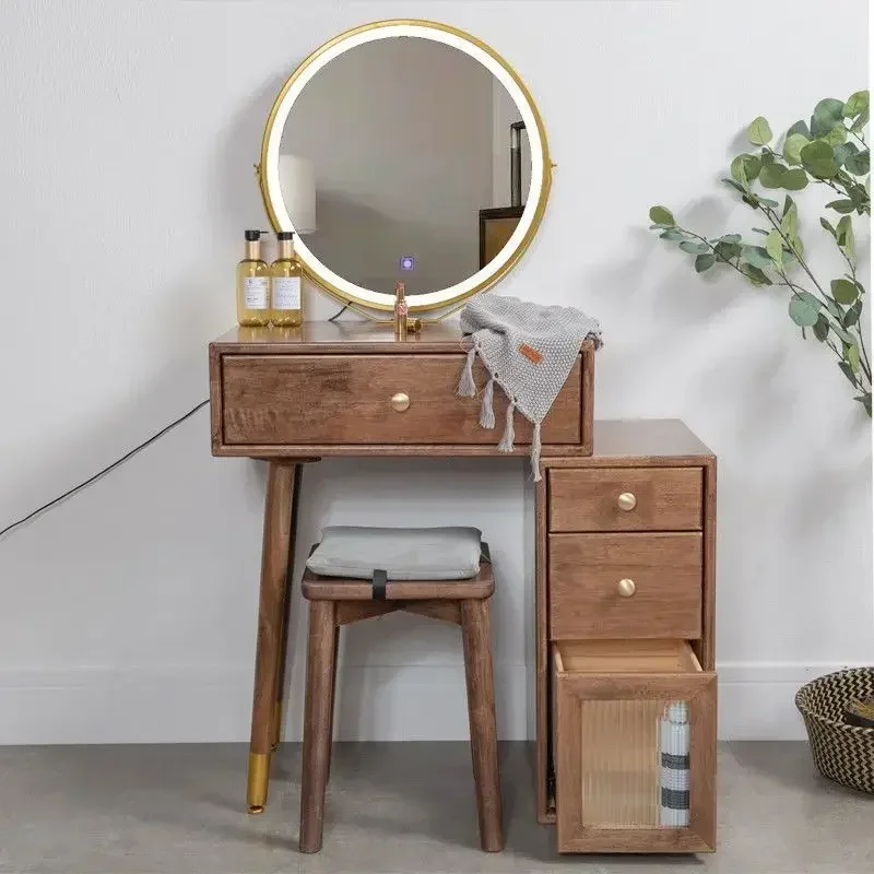طاولة زينة صغيرة، طاولة مكياج لغرفة النوم حديثة وبسيطة مع أضواء، خزانة تخزين صغيرة مدمجة #3
