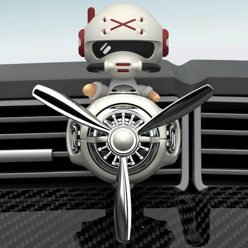 Wobble Head Pilot Plane Car Air Vent Freshener, Wind Rotating Propeller Auto Perfume Diffuser Clip