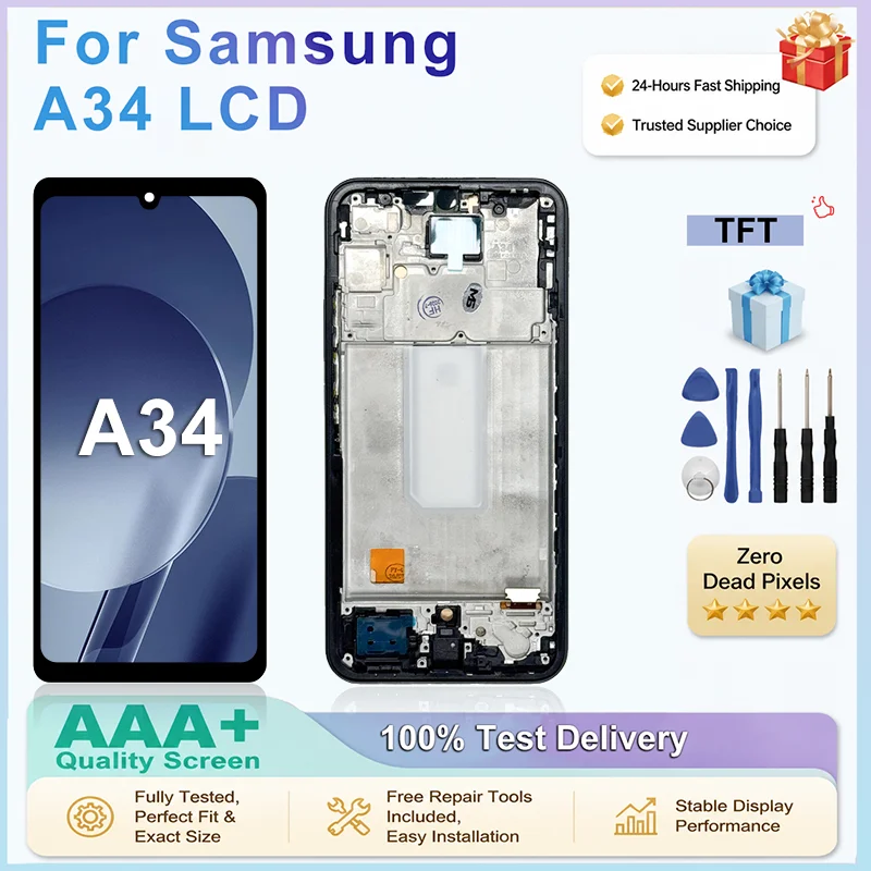 TFT Display For Samsung Galaxy A34 5G Screen SM-A346B SM-A3460 Touch Digitizer Replacement For Samsung A34 LCD SM-A346E Display