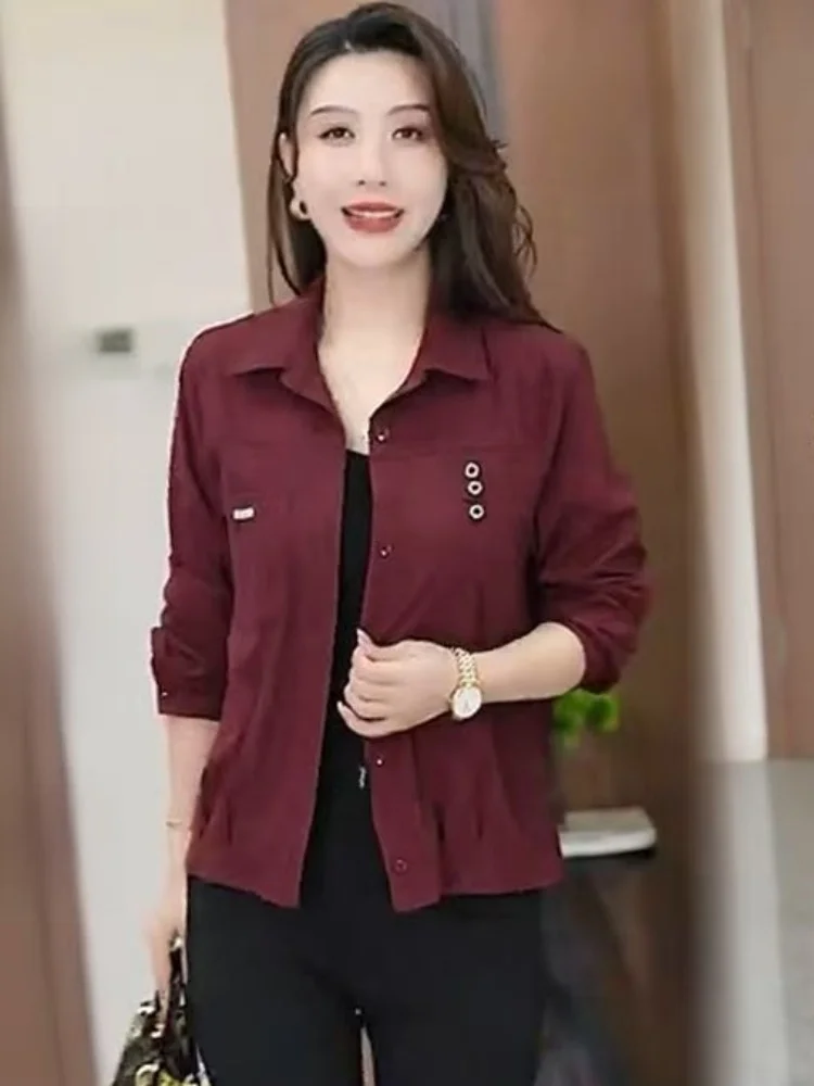 

Faionable Thin Long Sve Outerwear for Mom Autumn Spring Versatile ly Women's Clothing Small Size Sli Top