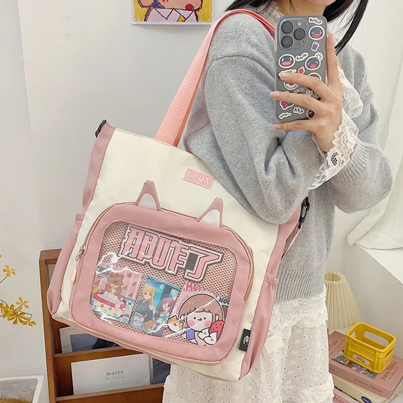 Richme Harajuku Ita Tote Bag Women Subculture Large Capacity Commute Crossbody Shoulder Bags Subculture DIY Badge Bolso Mujer