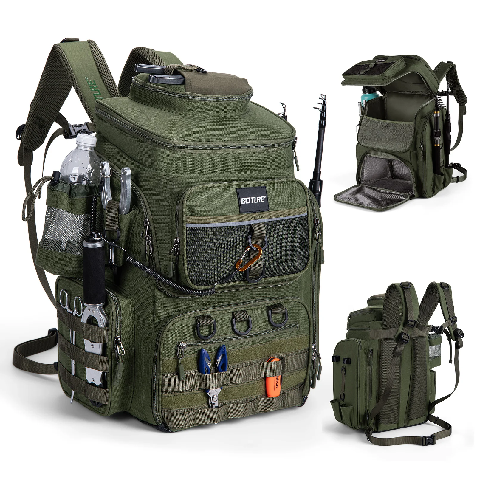 

Рыболовный рюкзак Goture 900D из водоотталкивающей ткани Оксфорд, 55 л, с двумя держателями для удочек и дождевиком