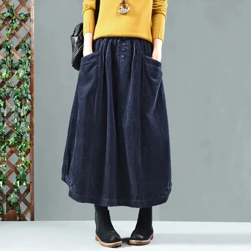 

2024 New Winter rregular Corduroy Skirt, For Women's Clothes, Spring Autumn Retro Elastic High Waisted Skir,t Solid Color Skirts