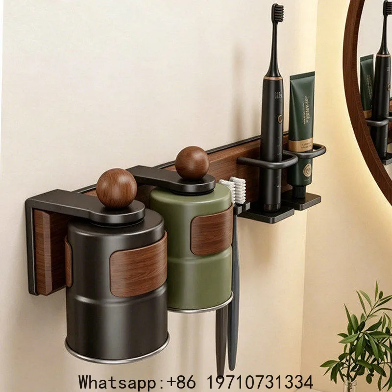 Walnut non-punching magnetic suction upside down tooth cup rack washing mouthwash cup rack