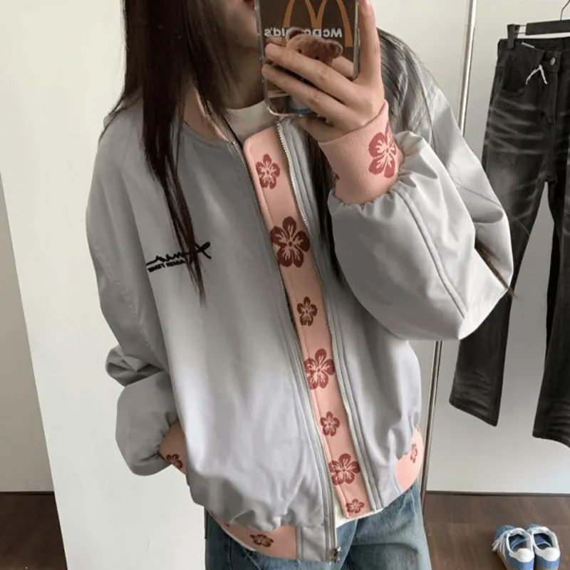 

Miiiix American Retro Autumn New Fashion Retro Jacquard Color Blocked Pilot Jacket Long Sleeved Baseball Coat for Women