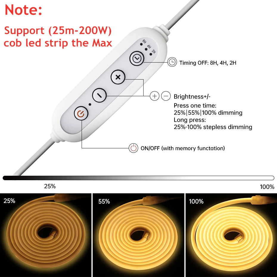 

Dimmer Switch Plug for 110V/220V COB Led Strip Light 10mm Width US EU AU UK Plug Power Supply COB Strip Lighting Transformer