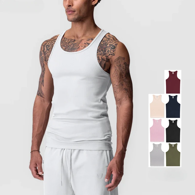 Mens Summer Quick Dry Compression Tank Top Sleeveless Shirt Stringer Gym Bodybuilding Clothing Singlets Fitness Solid Color Vest