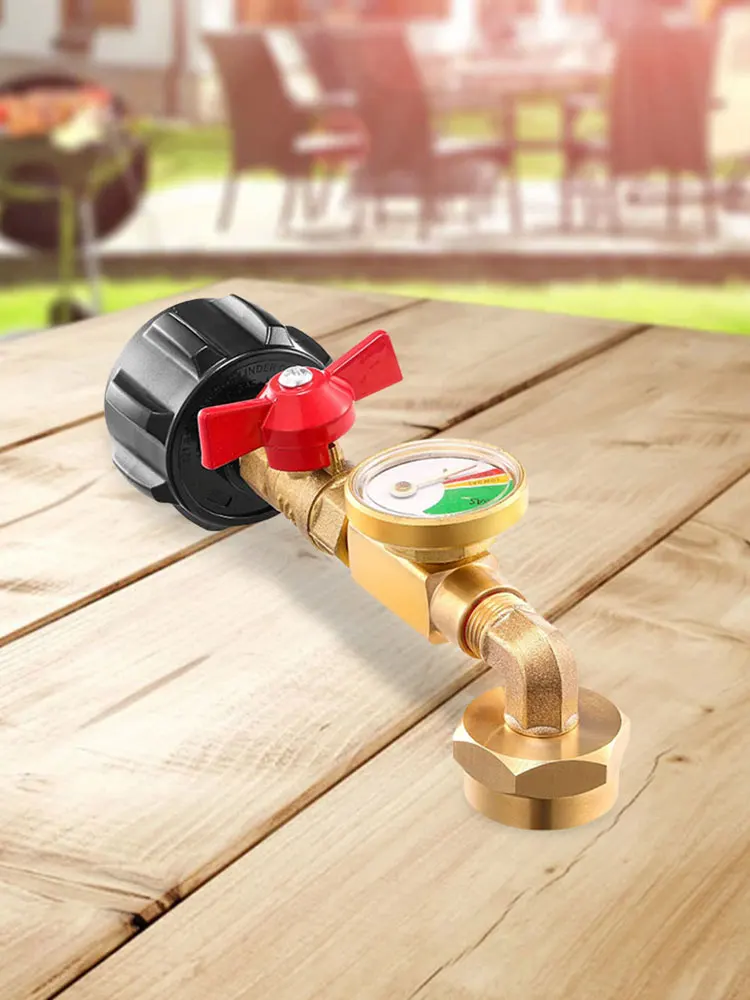 محول إعادة تعبئة البروبان QCC1 مع مقياس ومحول البروبان لصمام التحكم في التشغيل والإيقاف لخزان البروبان 1 رطل يمكن إعادة تعبئتها #6