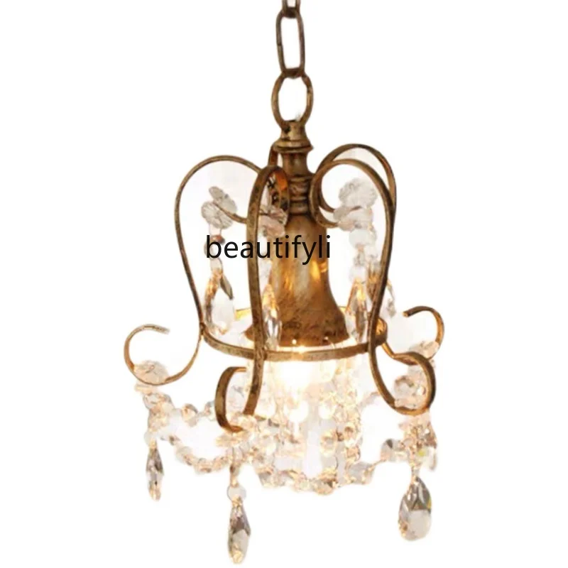 French Retro Crown Shape Crystal Lamp Corridor Light Balcony Cloakroom Bedside Small Droplight