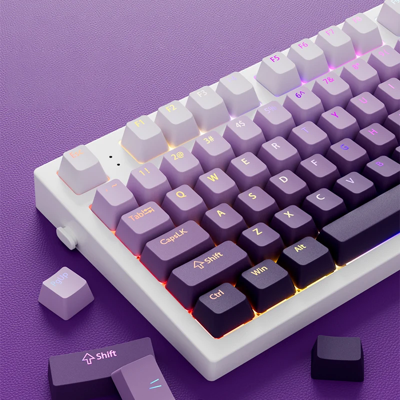 130 Key Lavender Purple OEM Profile Custom Shine Through PBT Keycap Double Shot Keycap for MX Switches Mechanical Gamer Keyboard