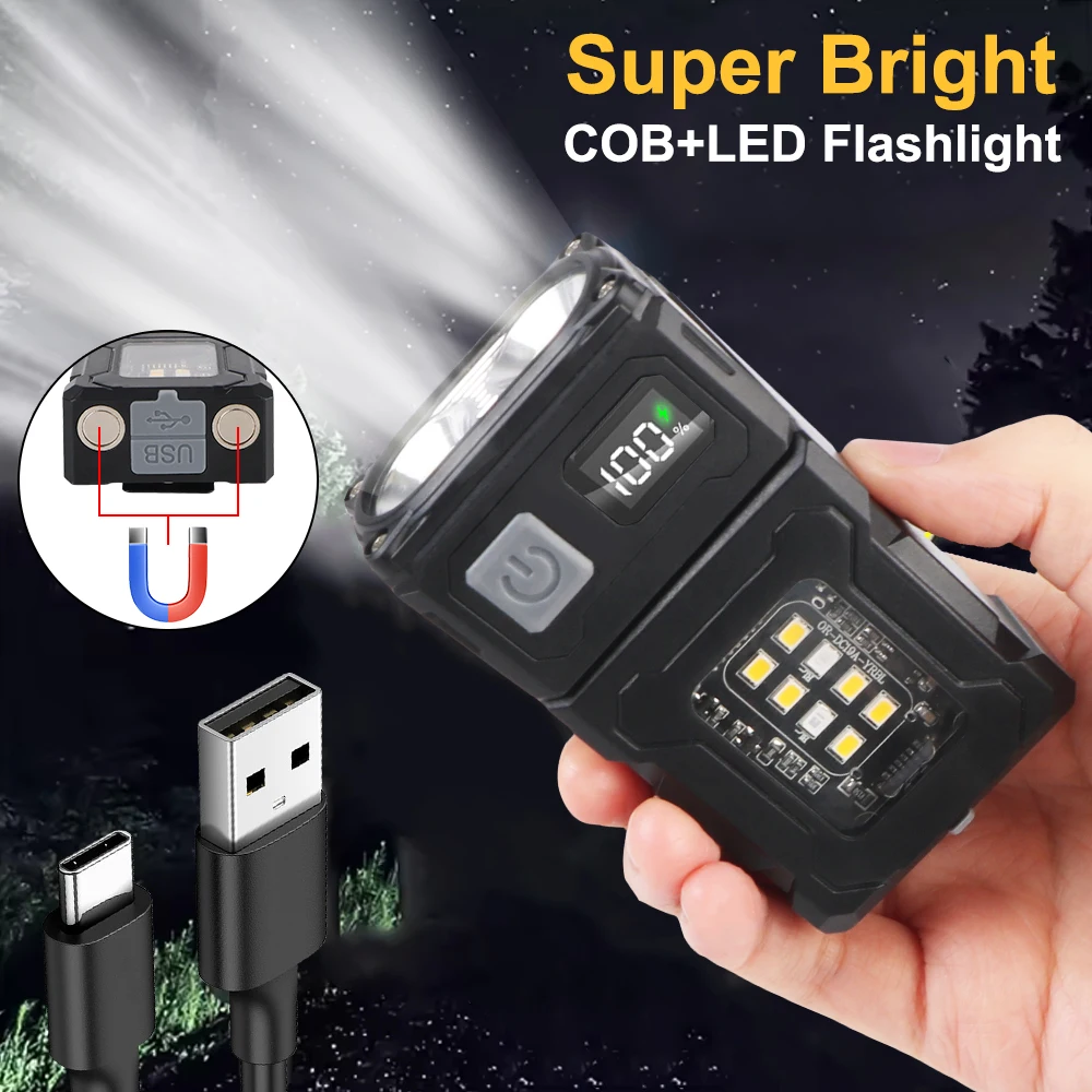 Portable Side Lamp Adjustable Angle Flashlight Hiking Camping Working Emergency Light Multifunctional USB Rechargeable