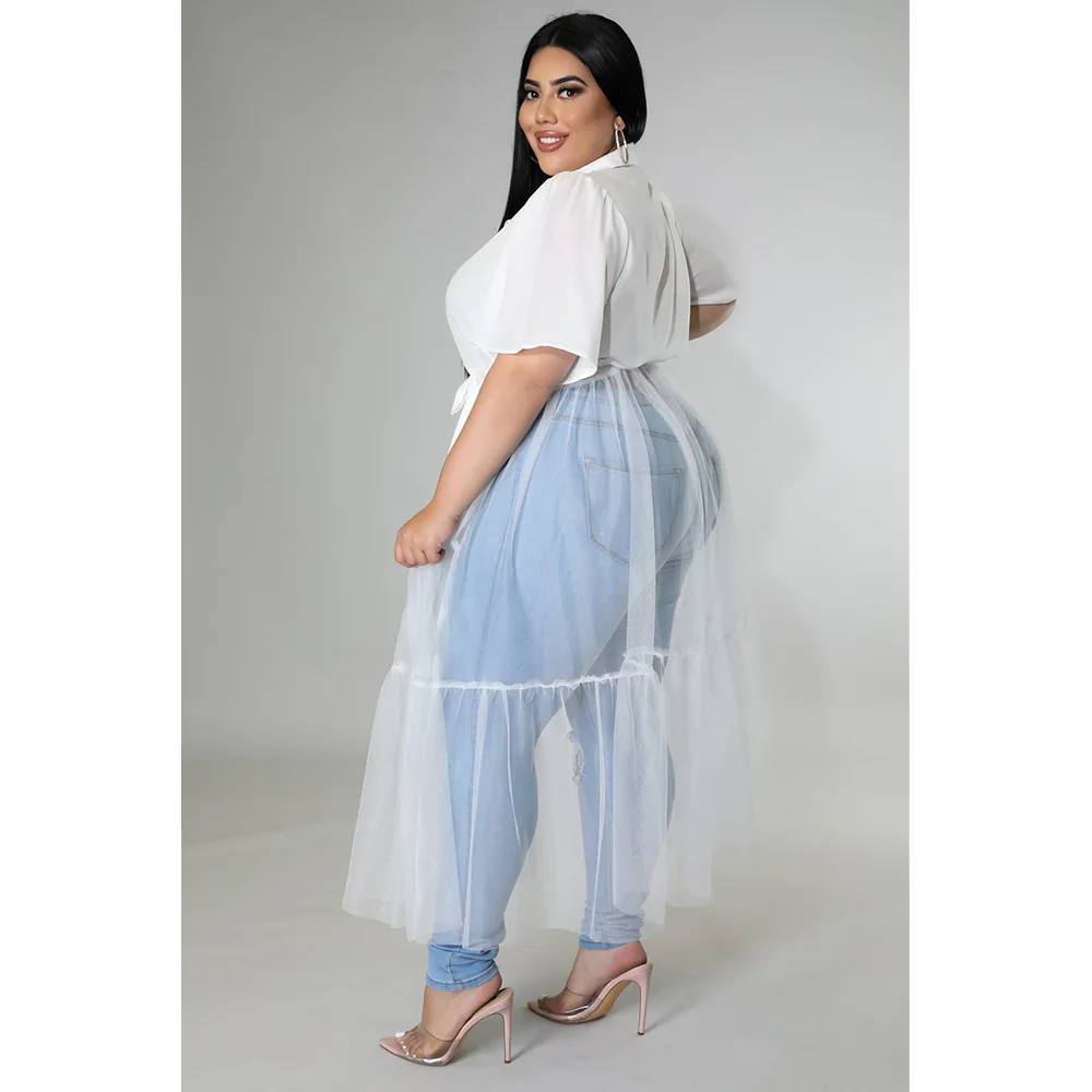 Plus Size Mesh Patchwork Dress Female Casual Chubby Blouse Loose Party Clothing  2023 Summer Elegant And Pretty Women Dress