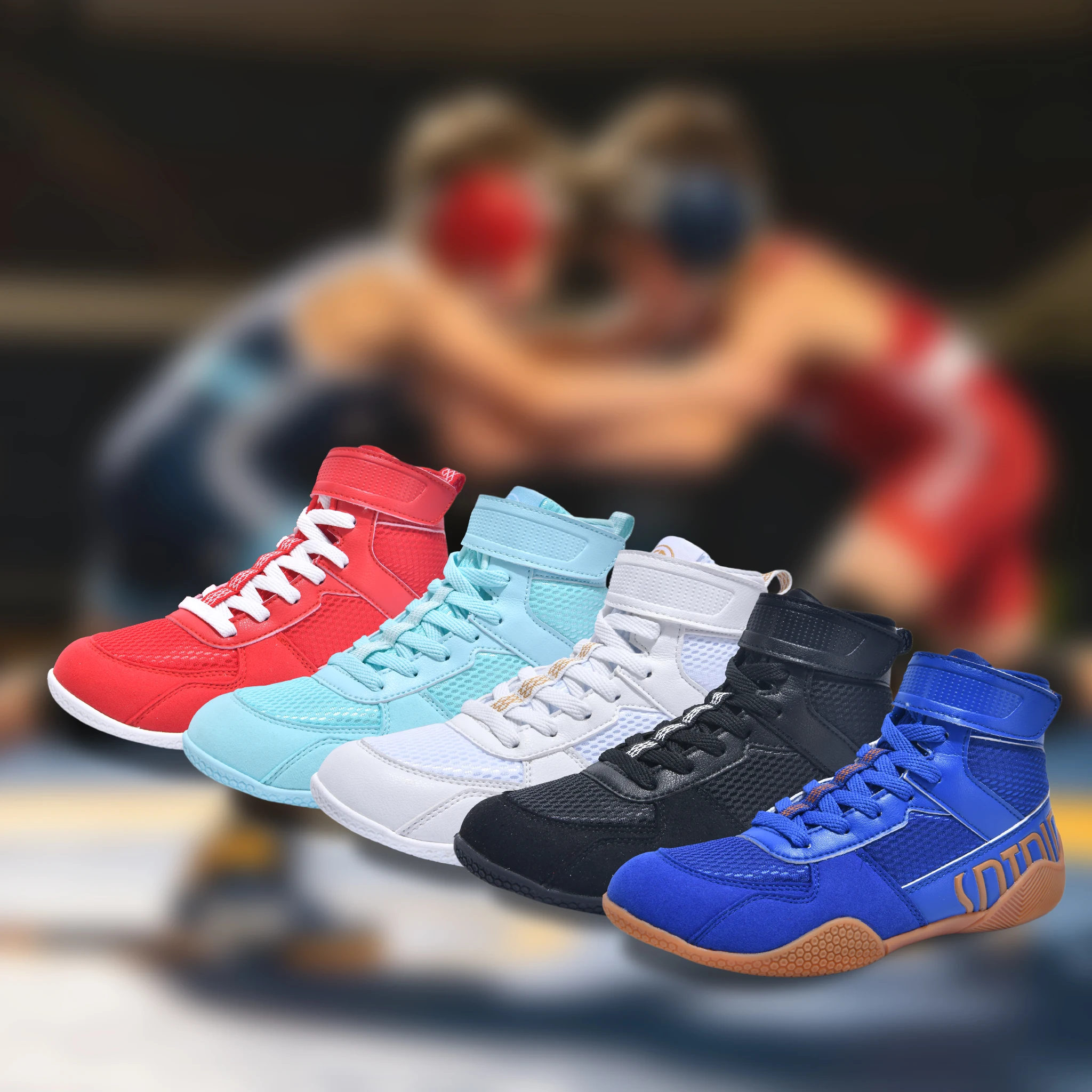 

Youth Combat Wrestling Boots Kids Breathable High Top Boxing Sanda Shoes Men Women Gym Weightlifting Training Sneakers