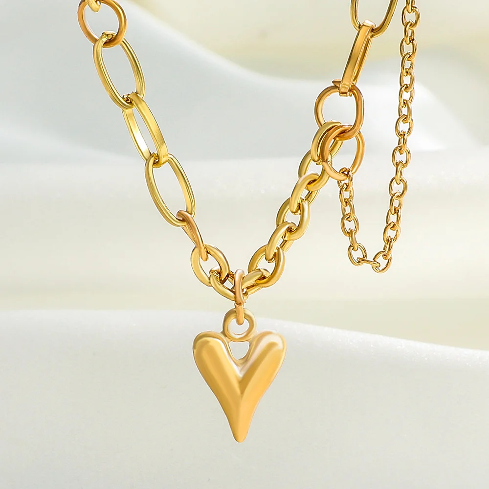 Fashion Gold-plate Punk Chain Metal Heart Shaped Pendant Necklace For Women Female Boho Vintage Choker Jewelry Gift Wholesale