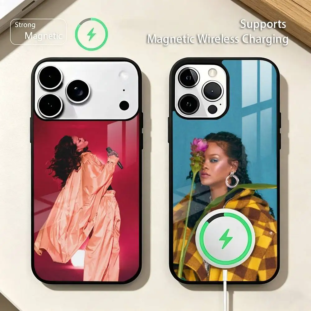

P-Pop singer R-Rihanna Work Phone Case For iPhone17,16,15,14,13,12,11 Plus,Pro Compatible with magnetic wireless charging