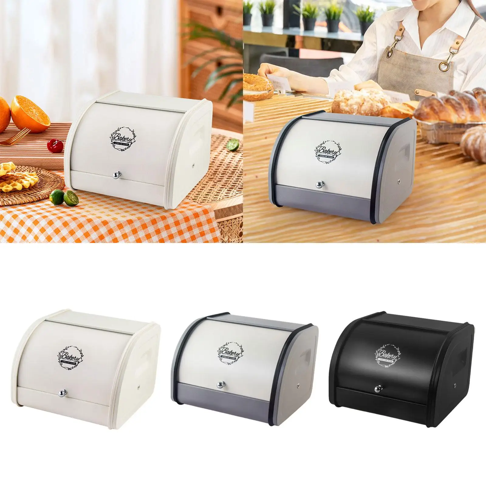 Metal Bread Box for Countertop Bread Bin with Roll Lid Bread Holder Container for Baked Goods Entrance Pantry Coffee Shop Home