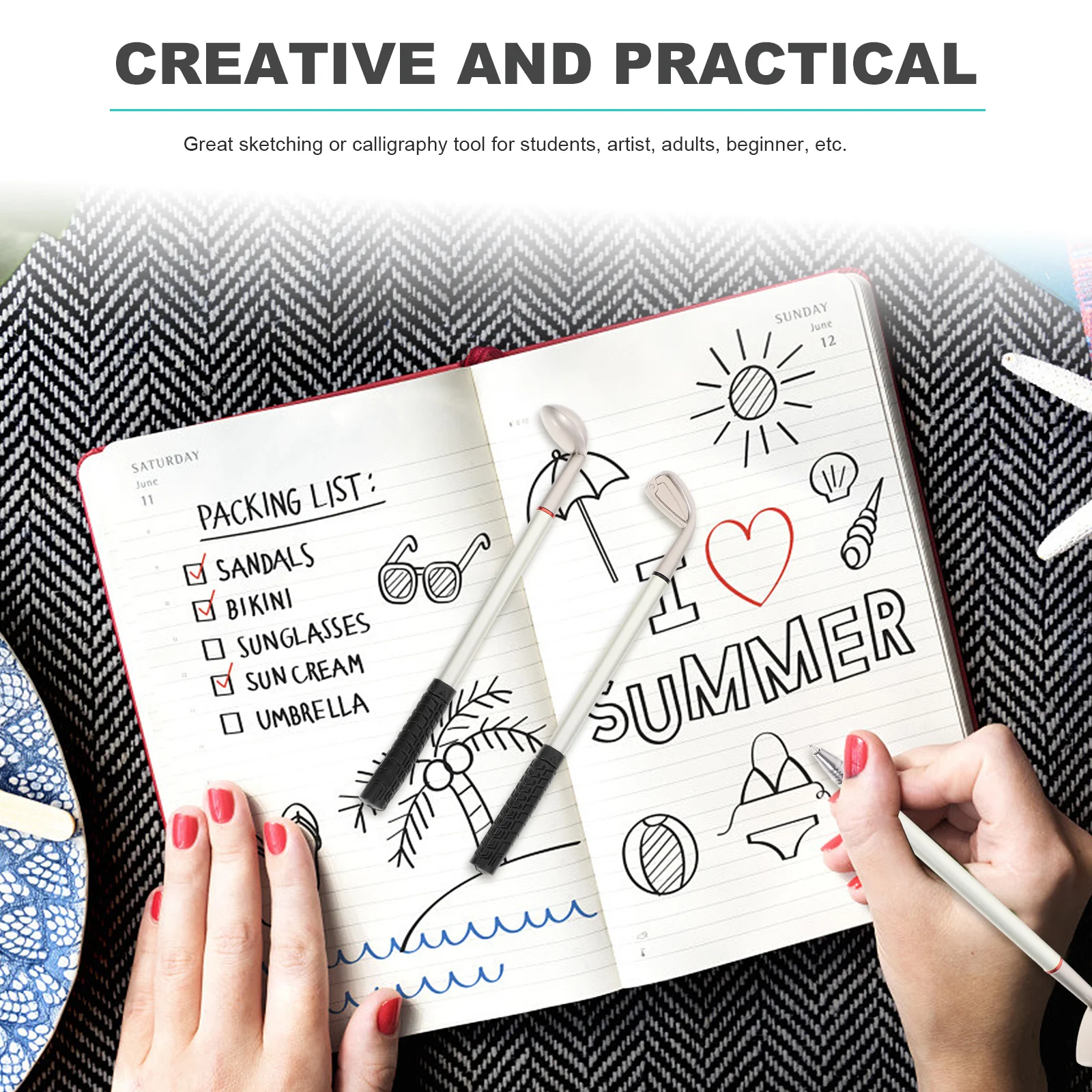 

2Pcs Golf Club Pens Metal Ballpoint Pen Unique Design Desktop Ornament Smooth Writing Gift for Golf Party and Office