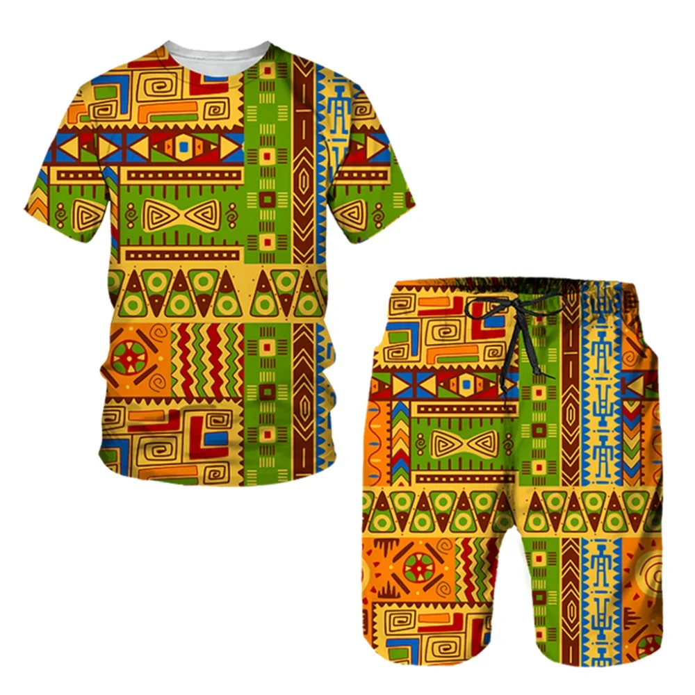 

2025 Fun Мужская футболка с короткими рукавами и шортами с 3D принтом, комплект из двух предметов, летний модный топ с круглым вырезом и повседневные шорты