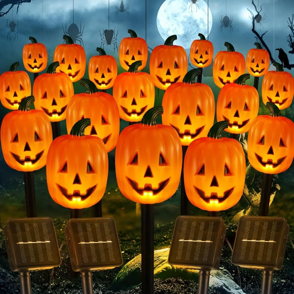 

20 Pcs Halloween Pumpkin Stake Lights Solar Pumpkin Pathway Markers String Lights Halloween Light up Jack O Lantern Pathway