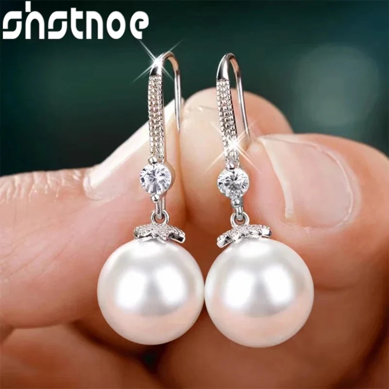 

Mother's Day 925 Silver Trend Pearl Long Earrings Wedding Pendant Earrings Fashion Korean Jewelry Earrings for Women Panrty Gift