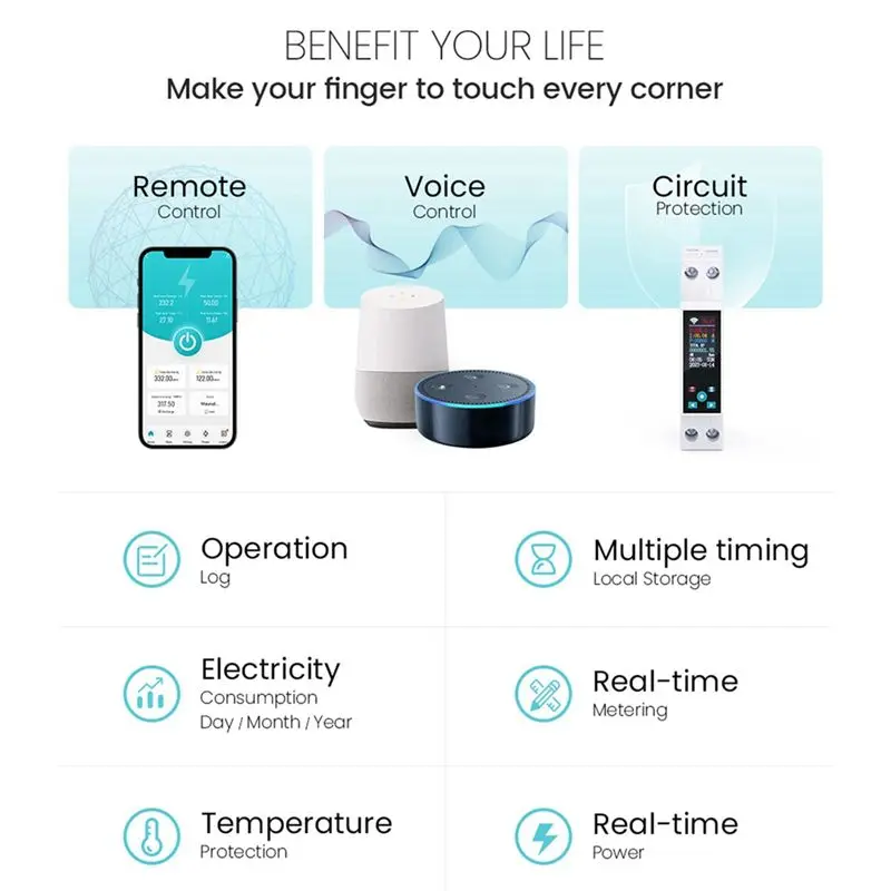 Promotion Day 50A Tuya WIFI Smart Switch Circuit Breaker LCD Energy Meter Kwh Power Metering Timer Relay Remote Control Smart Li