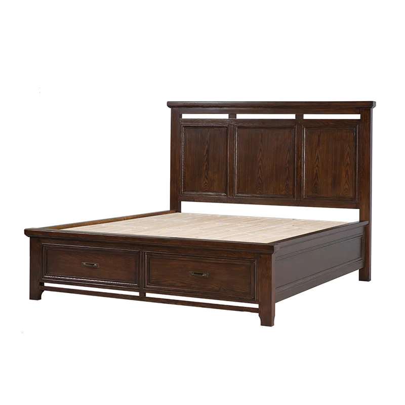 *Cheap Price Solid Wood Bed Classic Wooden Bed With Two Storage Drawers Apartment King Size Bed Hotel Furniture