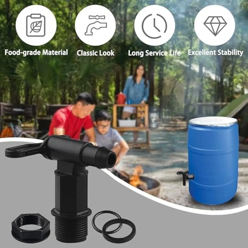 2 Set Drum Spigot Faucet Pail Taps With Gasket Plastic Construction Materials NPT Connection For Plastic Gallon Drums Durable