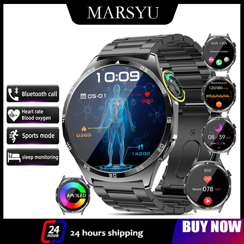 Marsyu ECG+PPG HRV Oxygen Health SmartWatch Blood Lipid Uric Acid Micro-examination Flashlight Voice Call Smart Watch Men Women