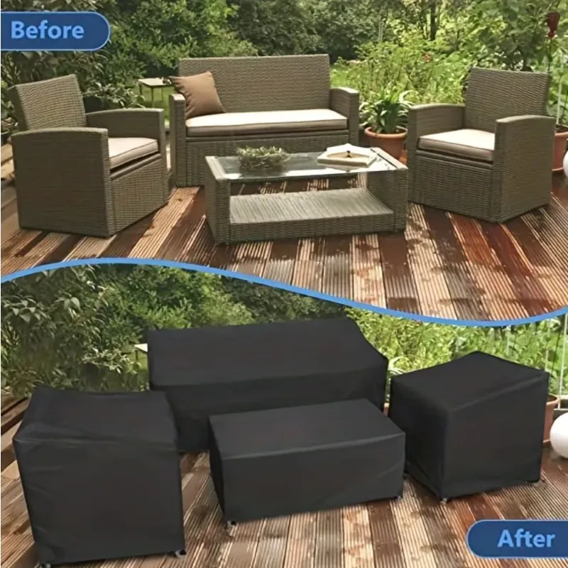 

4-Piece Furniture Cover Set Heavy Duty Waterproof Outdoor Rattan Chair Covers with Black Buckles Drawstrings Windproof Design