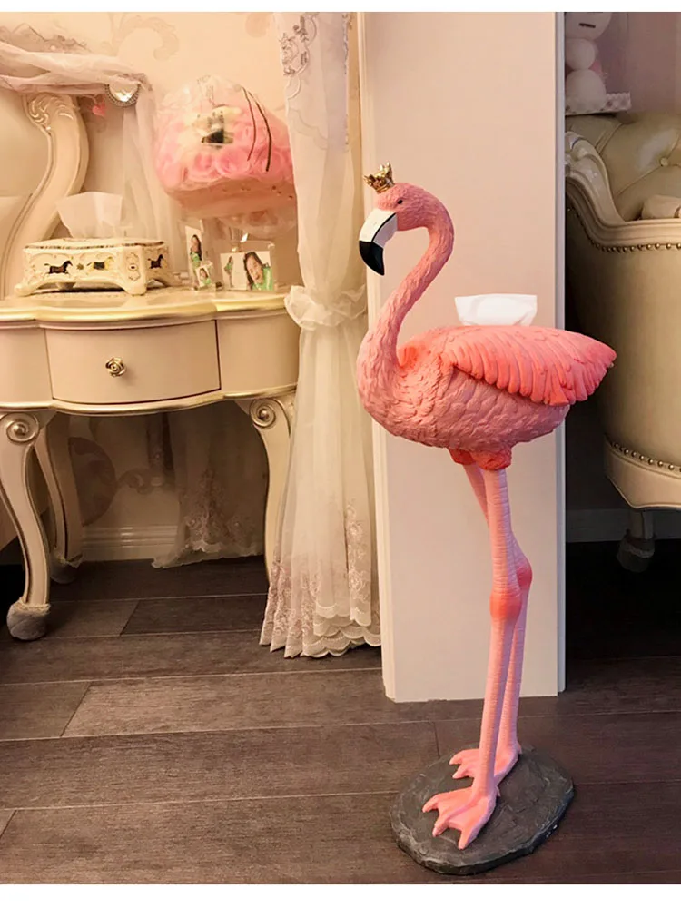 Statuetka pudełka na chusteczki z żywicy Flamingo, kreatywna ozdoba, salon, wystrój wnętrz, rzeźba, dom, toaleta, rękodzieło dekoracyjne dostosowane