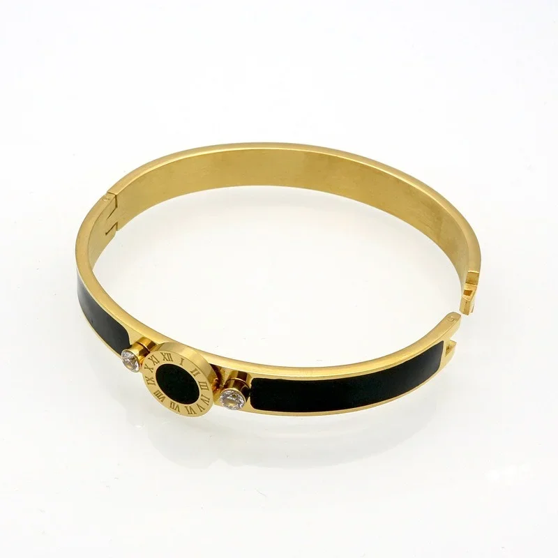New Stainless Steel Roman Numerals Bracelet Pave Crystal For Women Opening Buckle Enamel Bangle Party Jewelry Dropshipping image 2