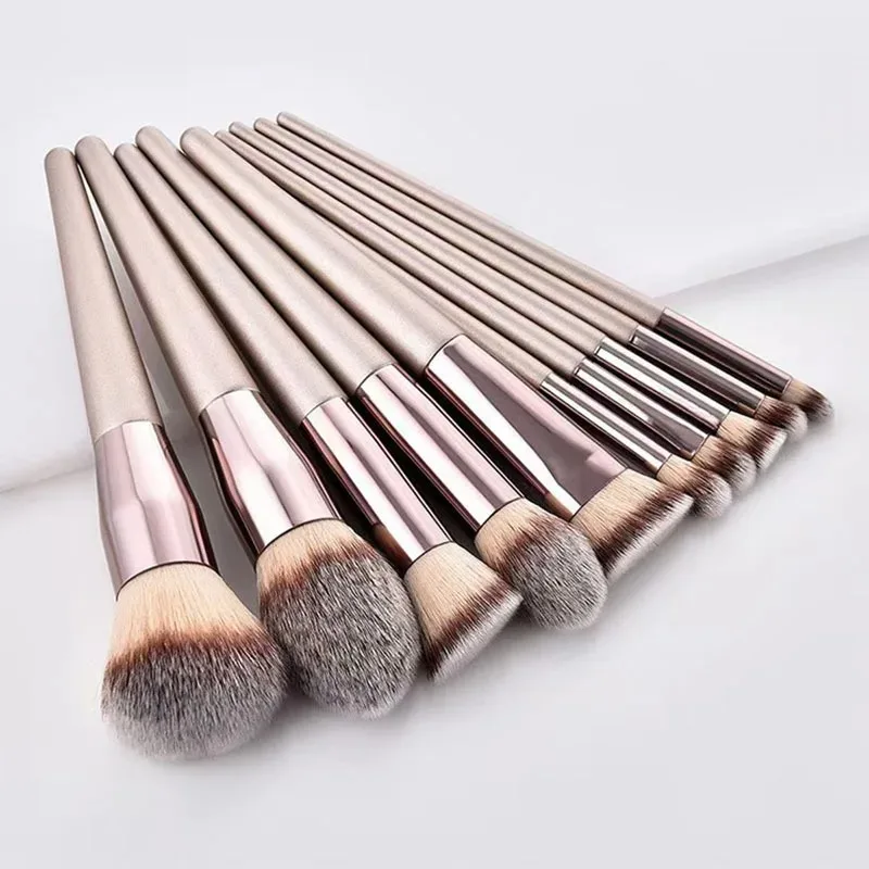 10-Piece Champagne Gold Makeup Brush Set - Professional Vegan Brushes for Foundation, Contour, Eyeshadow, Highlighter, Complete